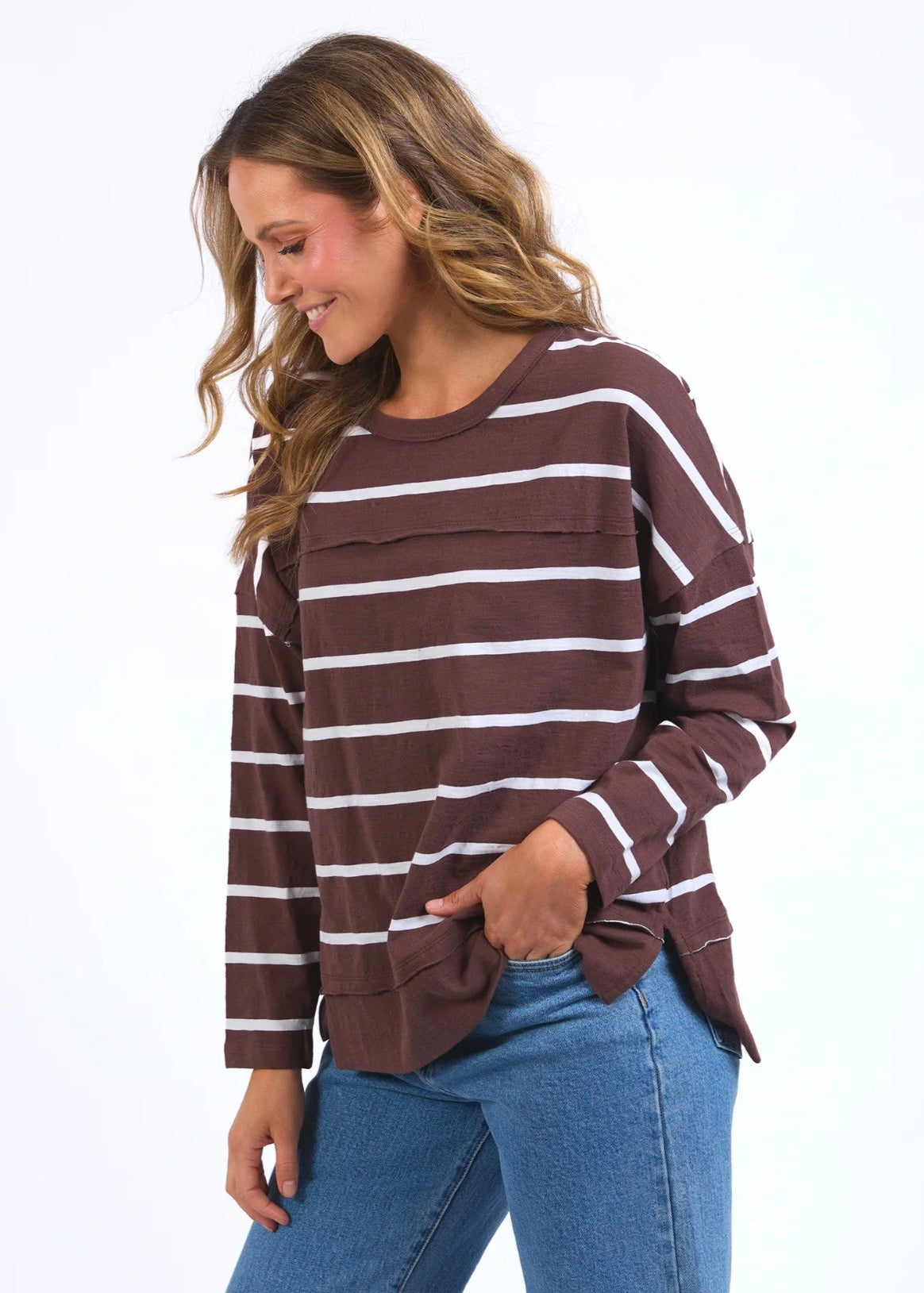 Jayne Stripe Throw On Top ~ Chocolate/White