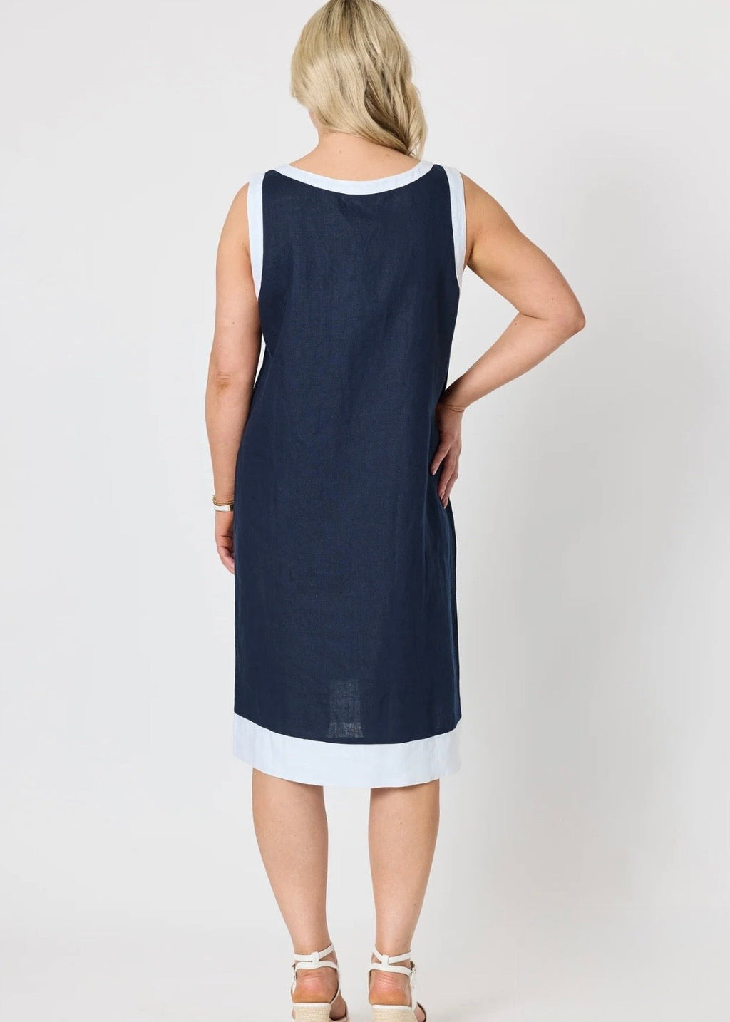 Chloe Contrast Linen Dres ~ Navy/White