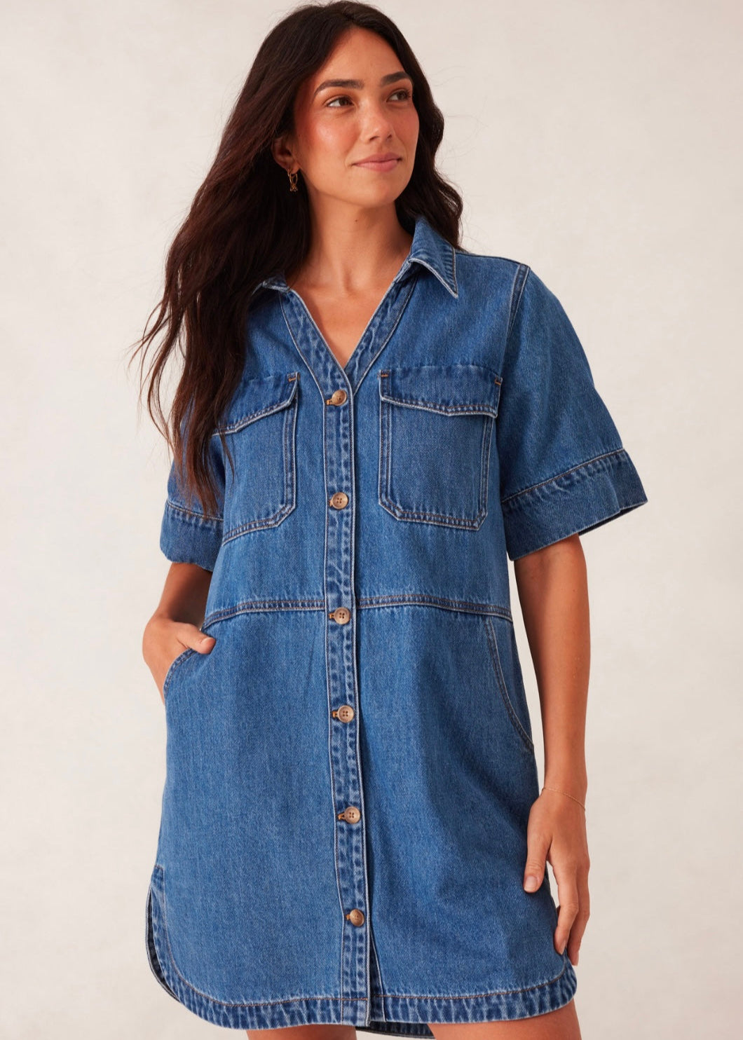 Side Pocket Boxy Dress ~ Fresh Indigo