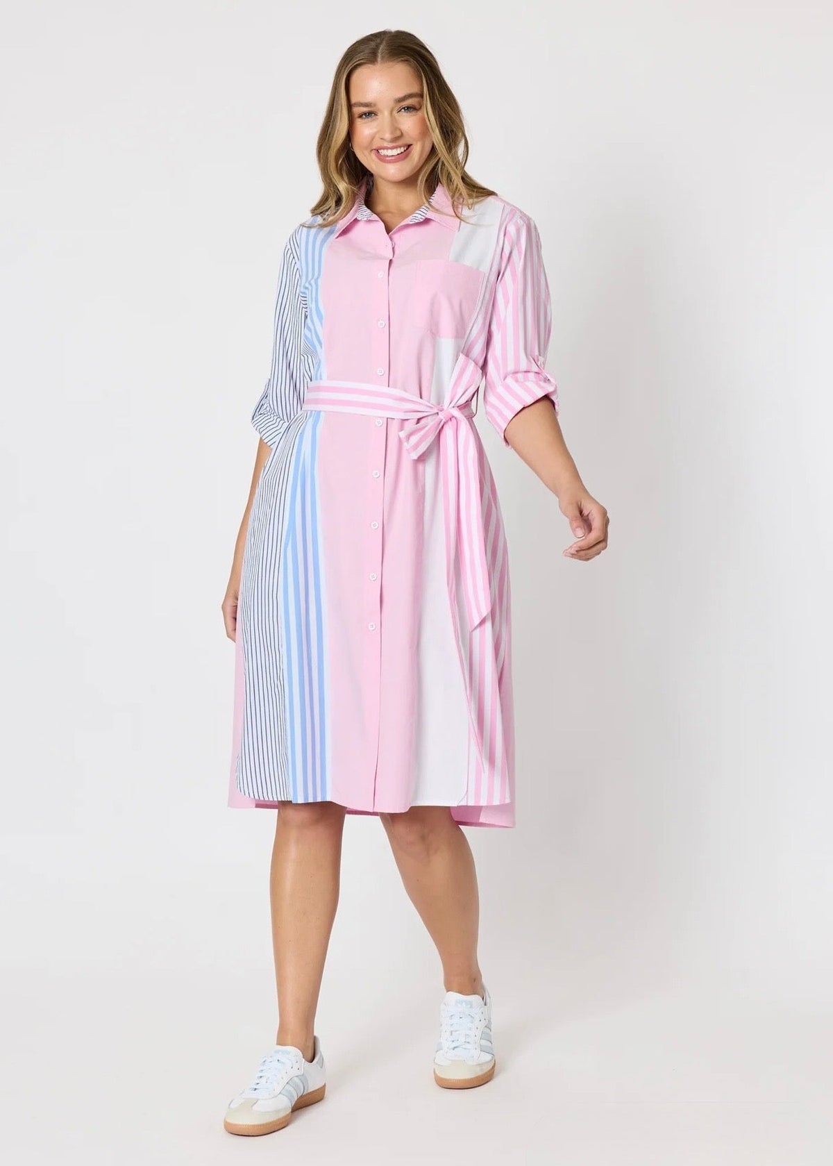 Miramar Stripe Print Dress ~ Pink/White