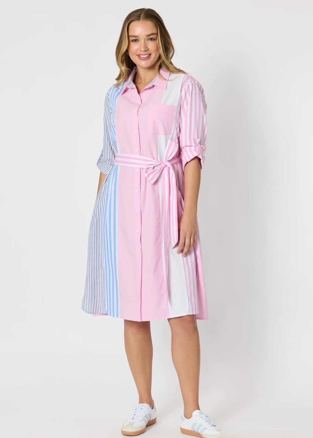 Miramar Stripe Print Dress ~ Pink/White