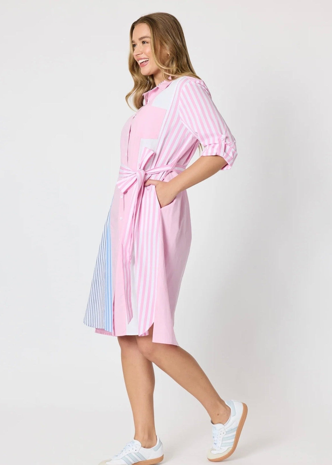 Miramar Stripe Print Dress ~ Pink/White