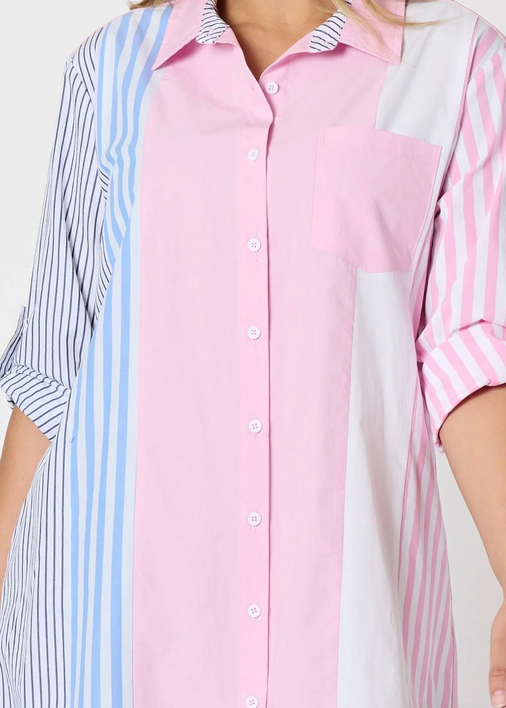 Miramar Stripe Print Dress ~ Pink/White