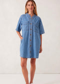 Collarless Relaxed Dress ~ Denim
