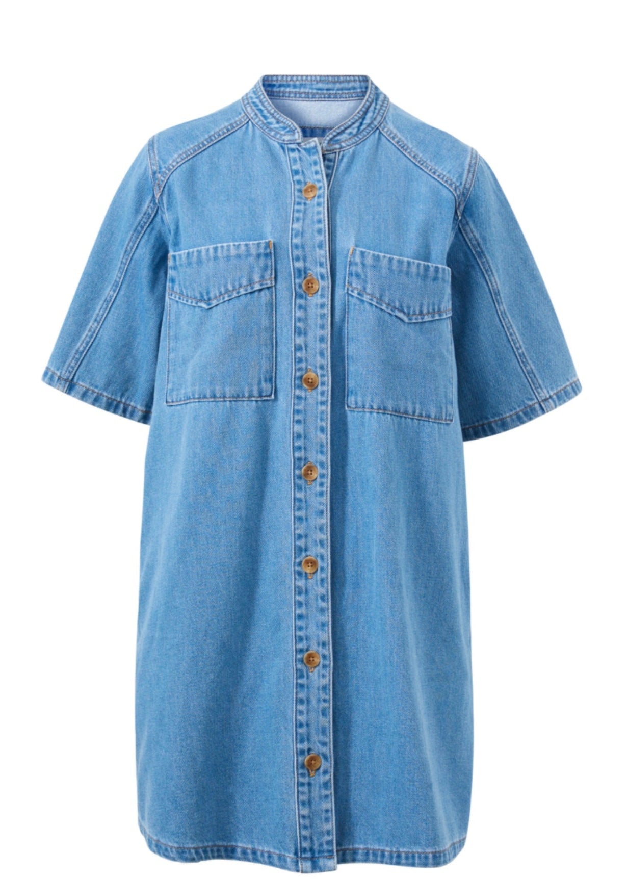 Collarless Relaxed Dress ~ Denim