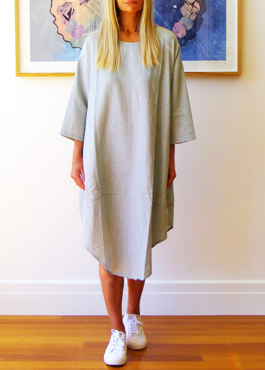 Willow Linen Dress ~ Sage &amp; White