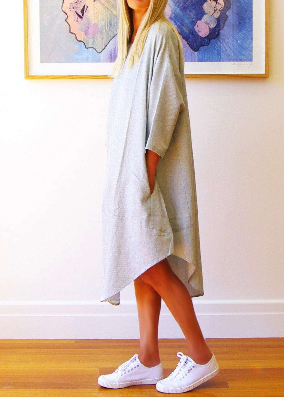 Willow Linen Dress ~ Sage & White