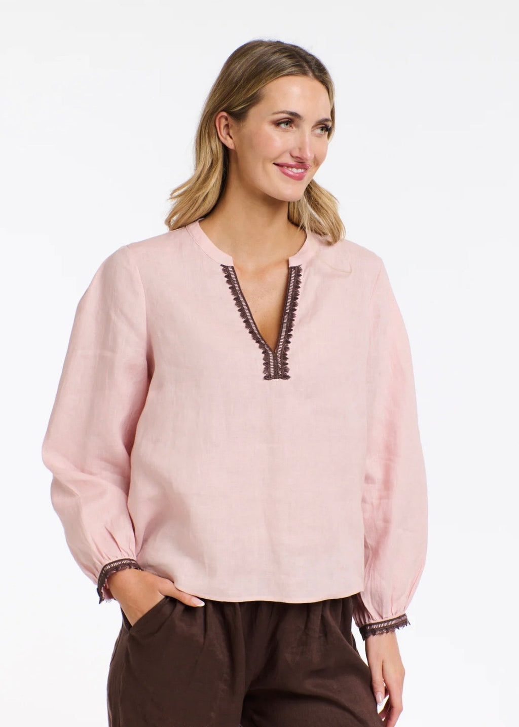 Anika Embroidered Shirt ~ Dusty Pink