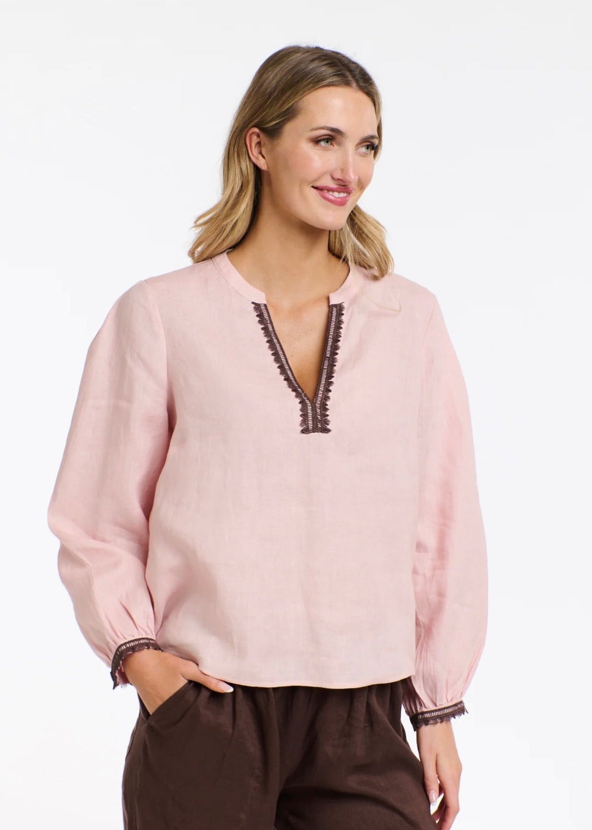 Anika Embroidered Shirt ~ Dusty Pink