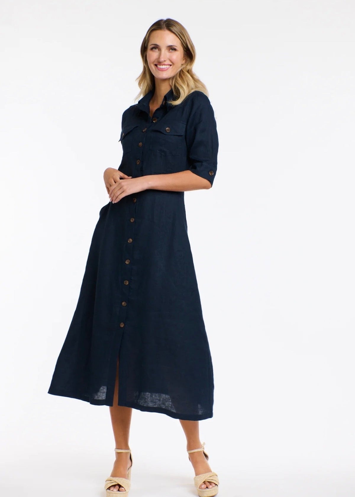 Georgia Linen Dress ~ Navy