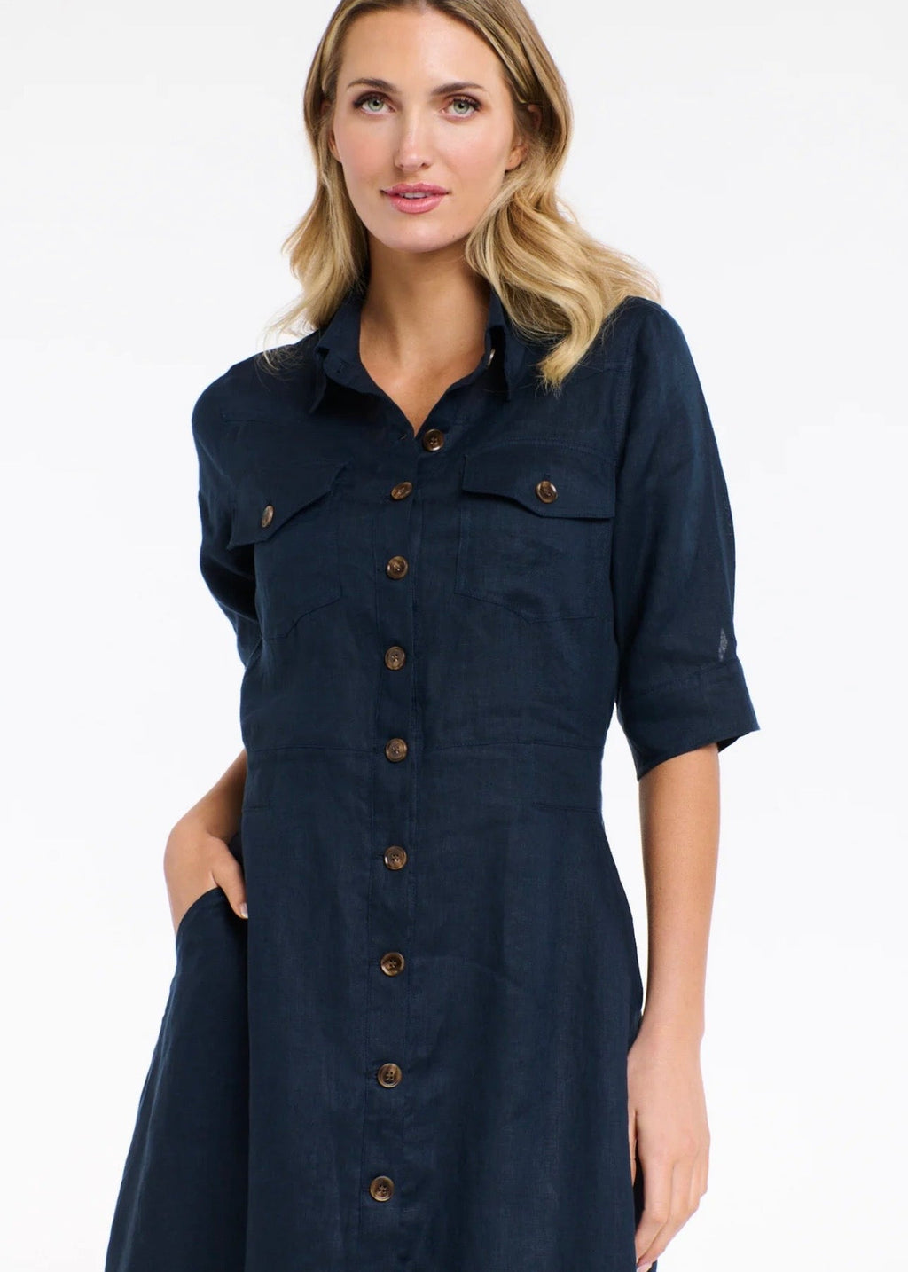 Georgia Linen Dress ~ Navy