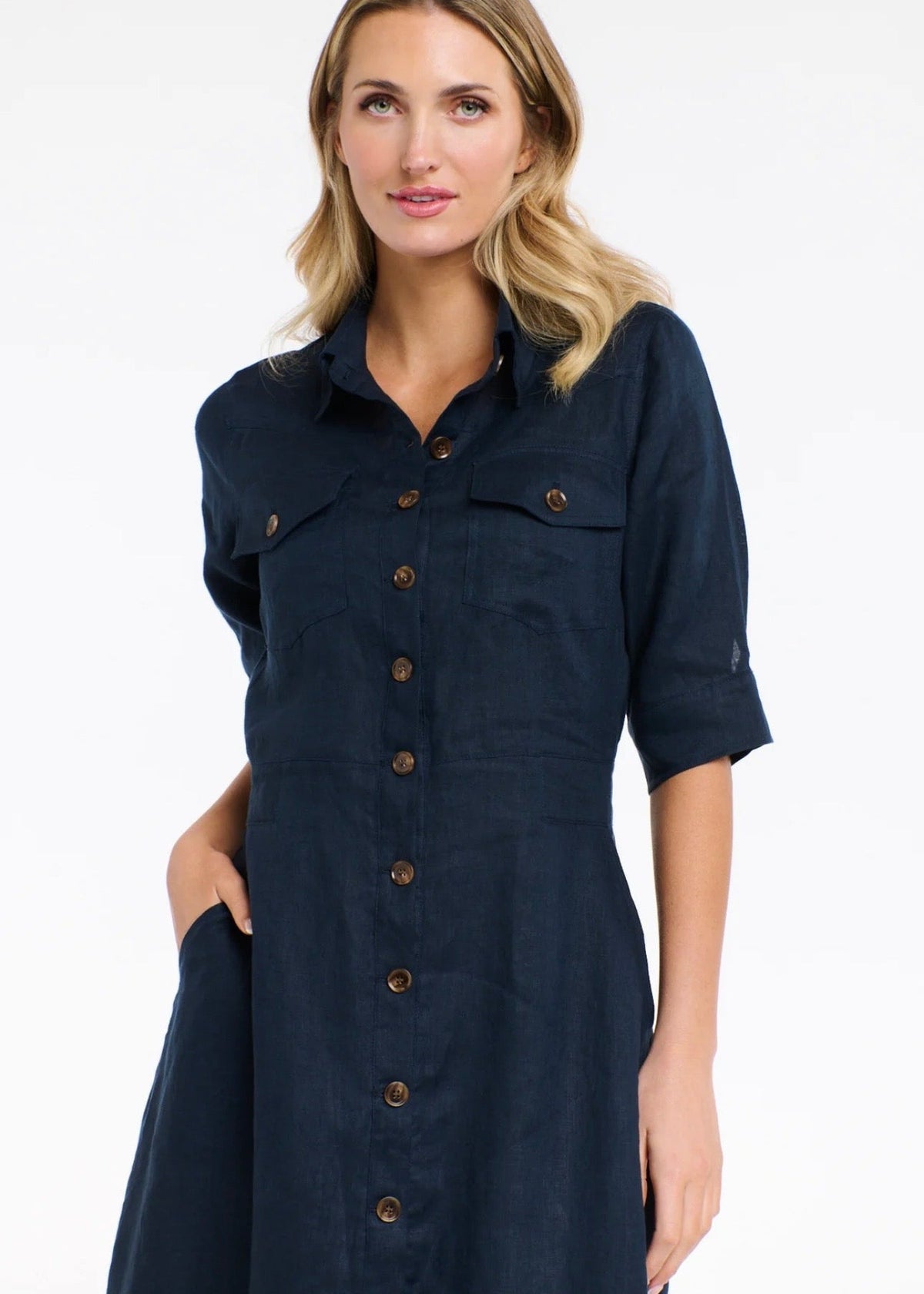 Georgia Linen Dress ~ Navy