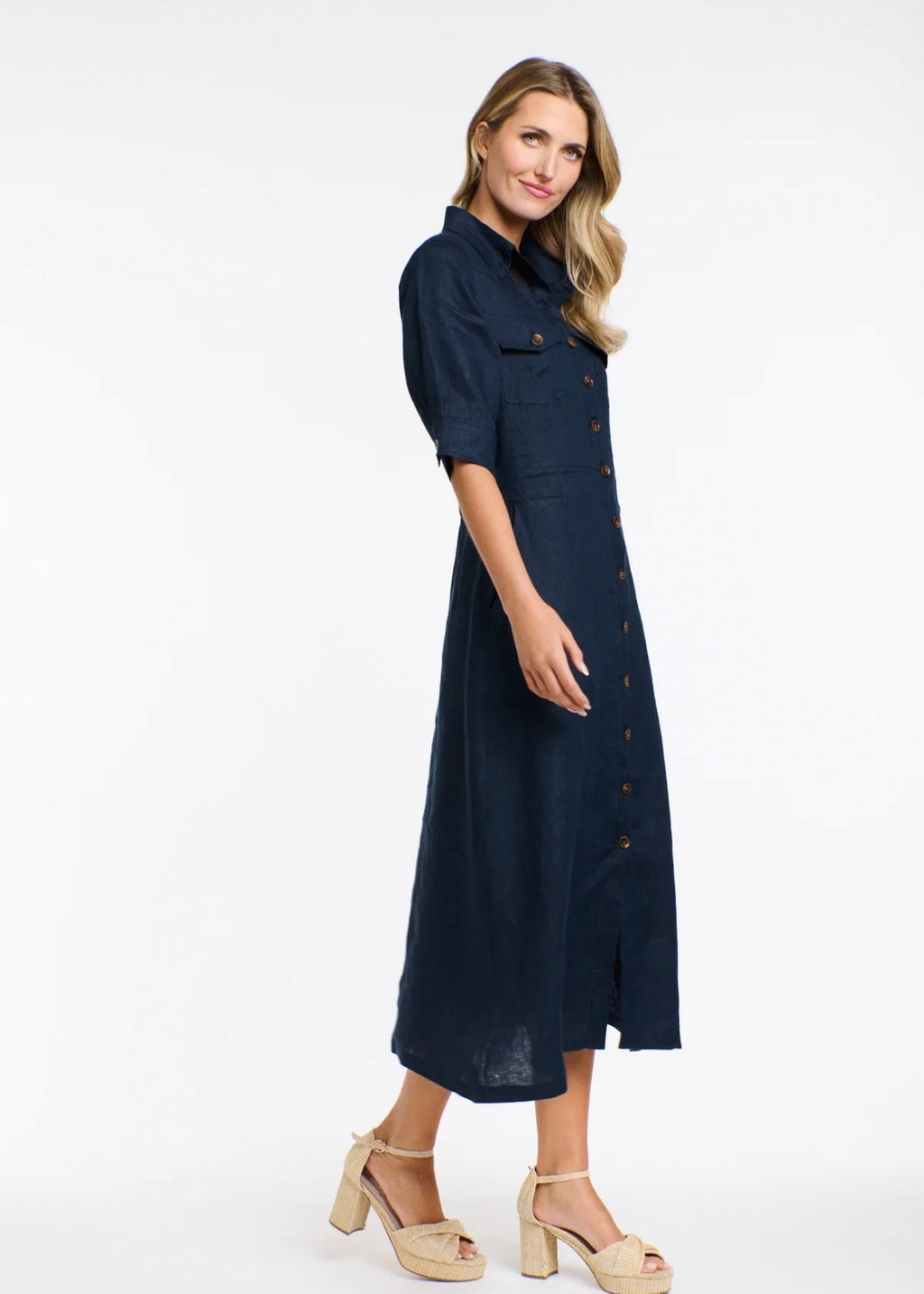 Georgia Linen Dress ~ Navy