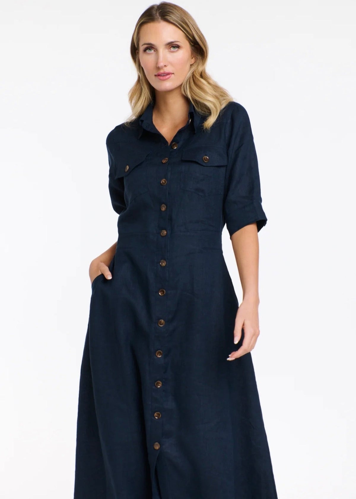 Georgia Linen Dress ~ Navy