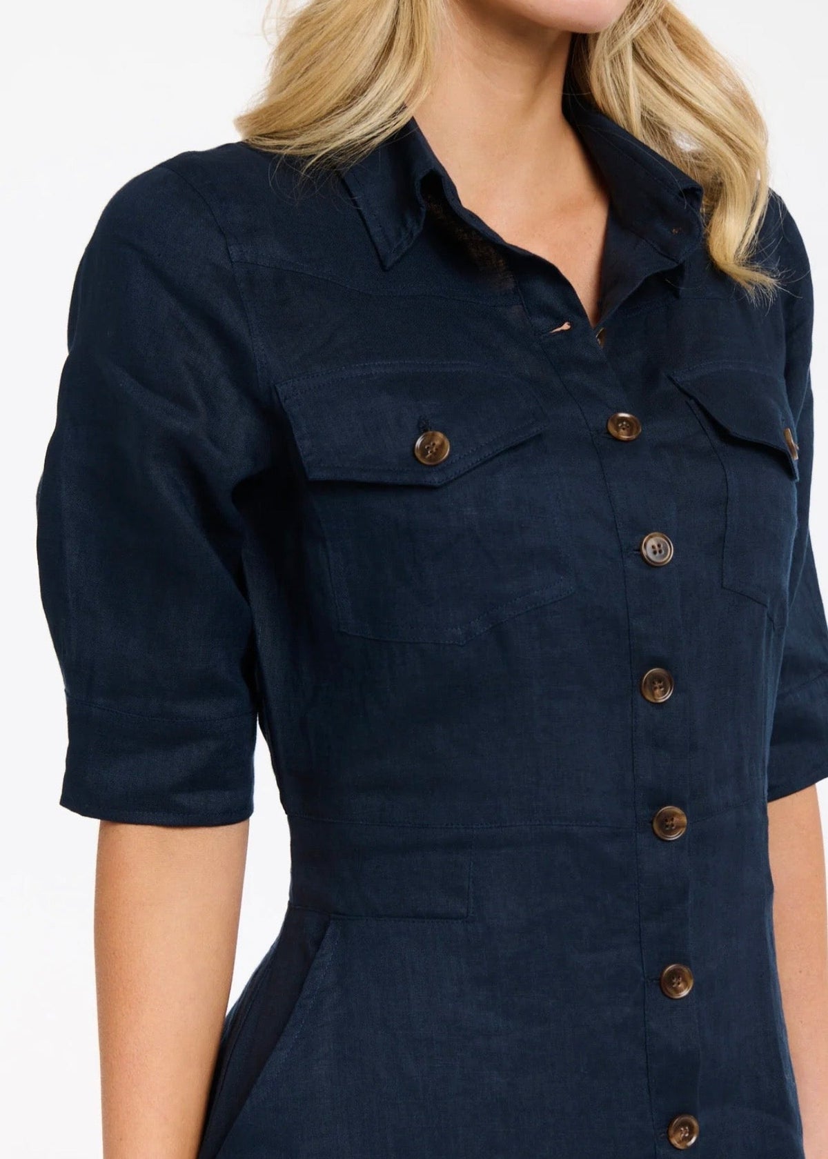 Georgia Linen Dress ~ Navy