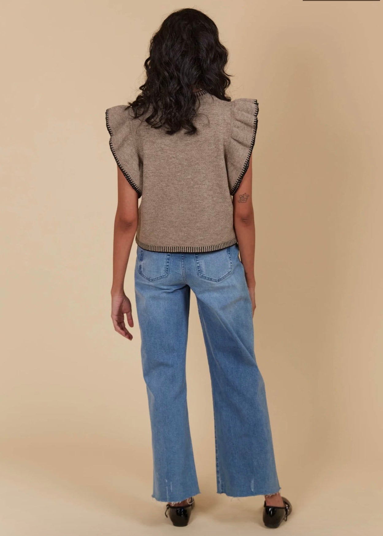 Athena Frill Top ~ Taupe