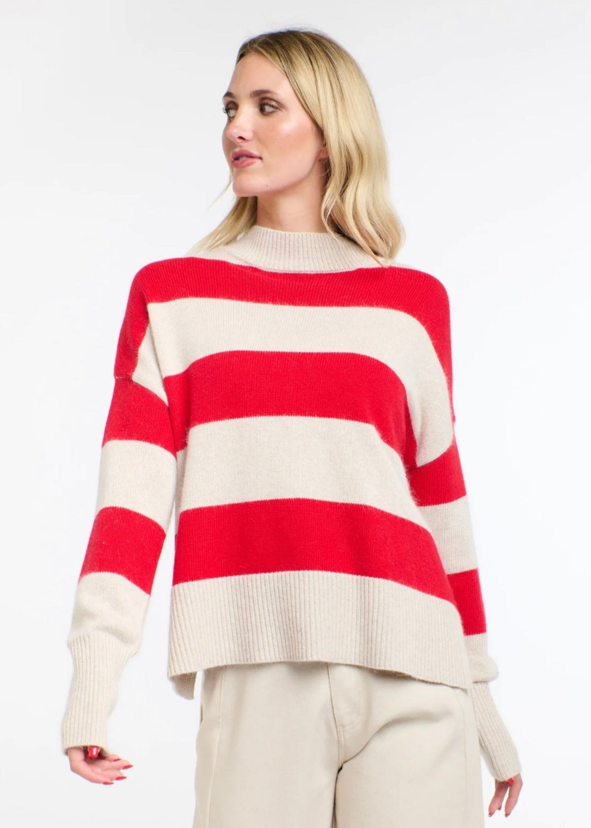 Gracie Angora Stripe Knit ~ Red/Natural
