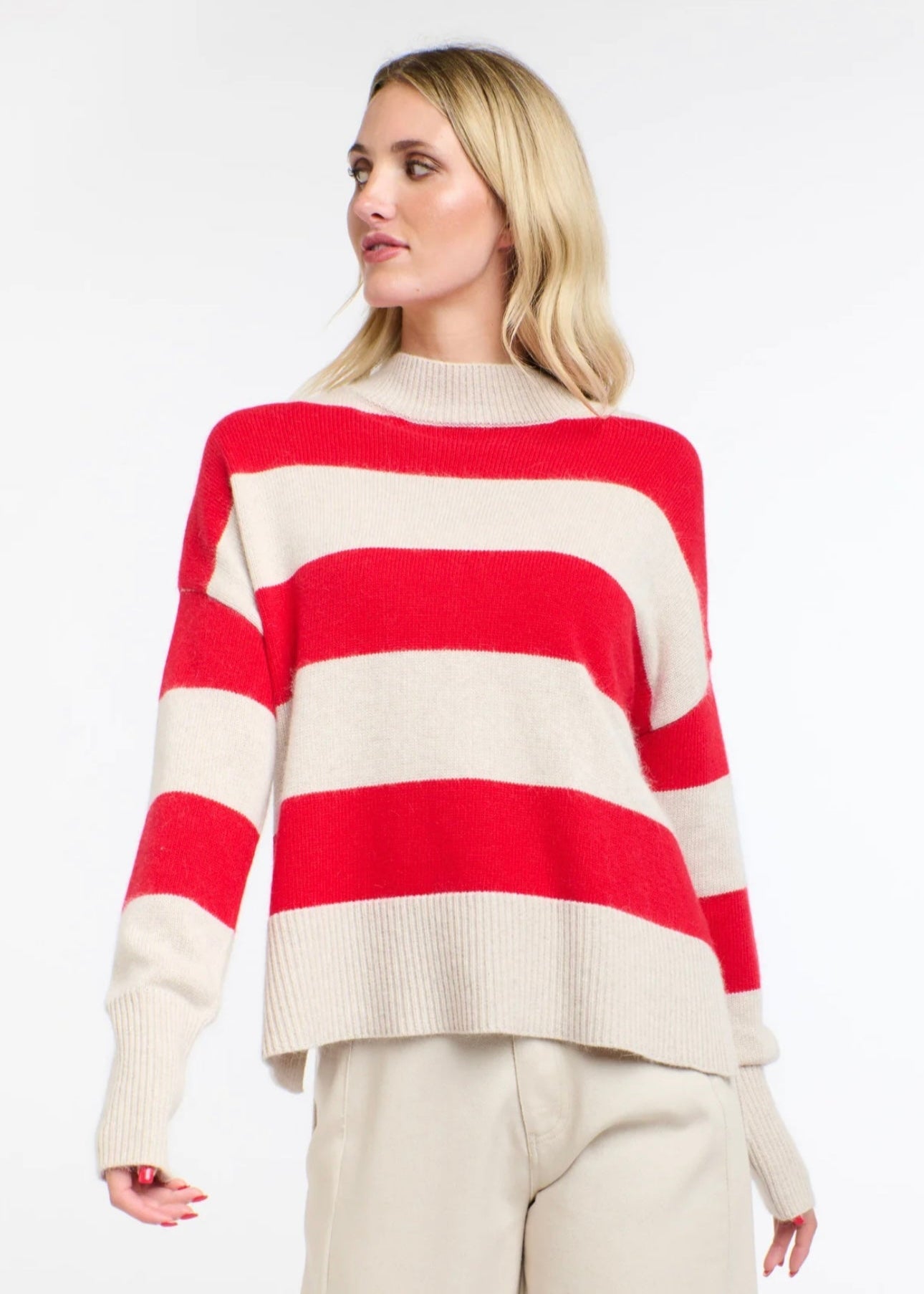 Gracie Angora Stripe Knit ~ Red/Natural