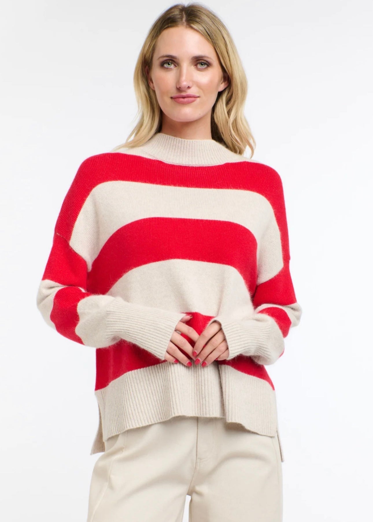 Gracie Angora Stripe Knit ~ Red/Natural