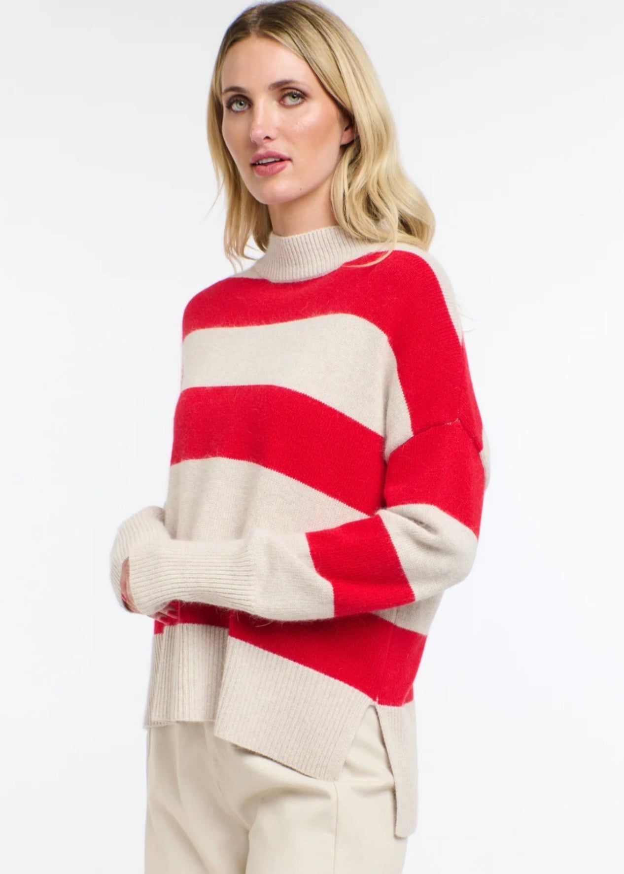 Gracie Angora Stripe Knit ~ Red/Natural