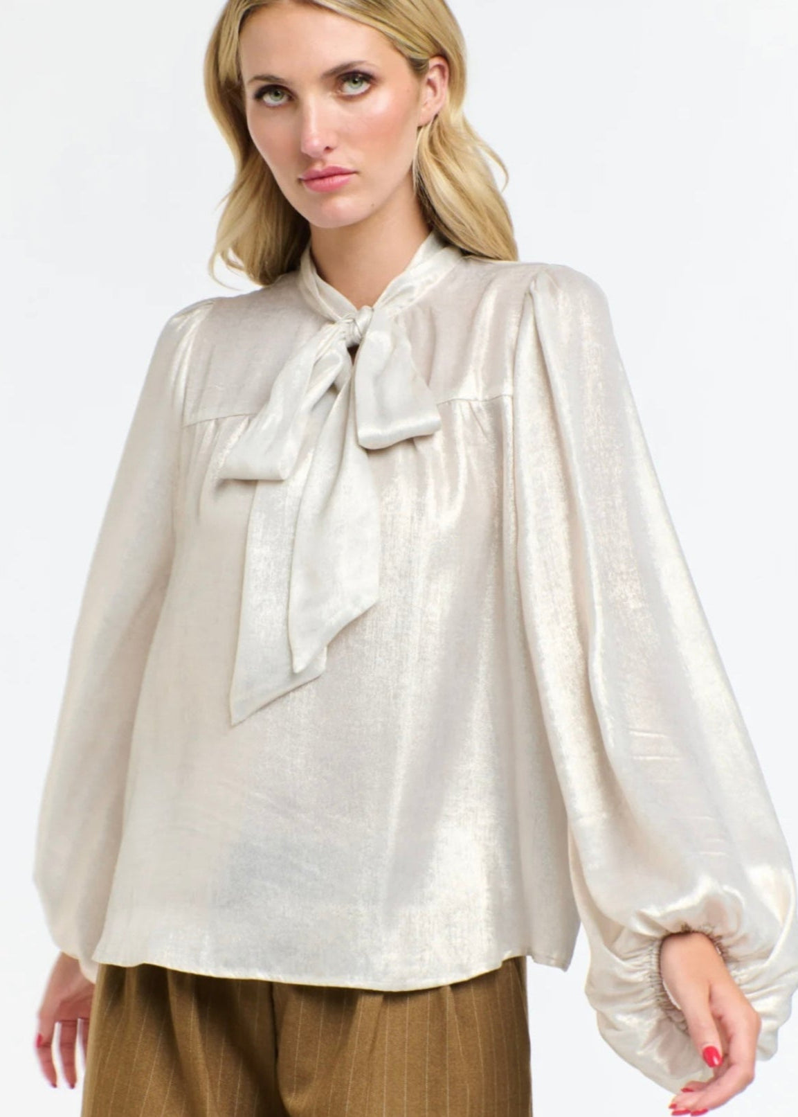 Pussy Bow Top ~ Champagne