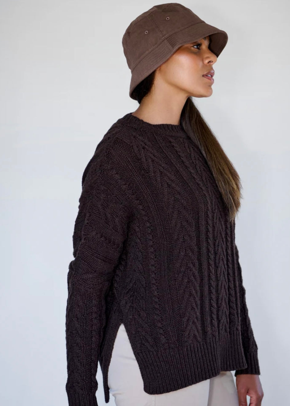 Soft Touch Cable Pullover ~ Chocolate