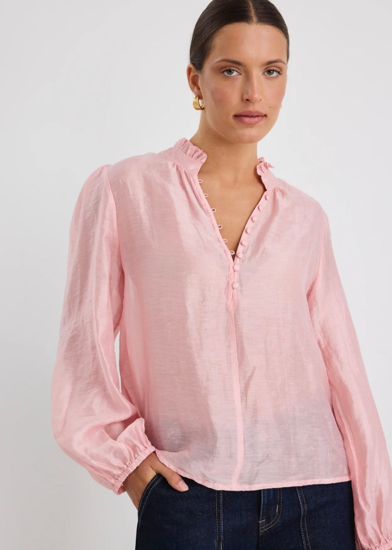 Premise Button Front Blouse ~ Blush Pink