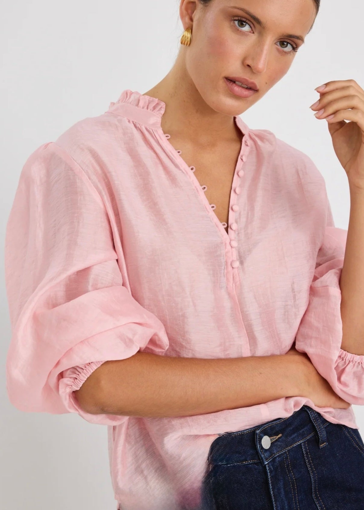 Premise Button Front Blouse ~ Blush Pink