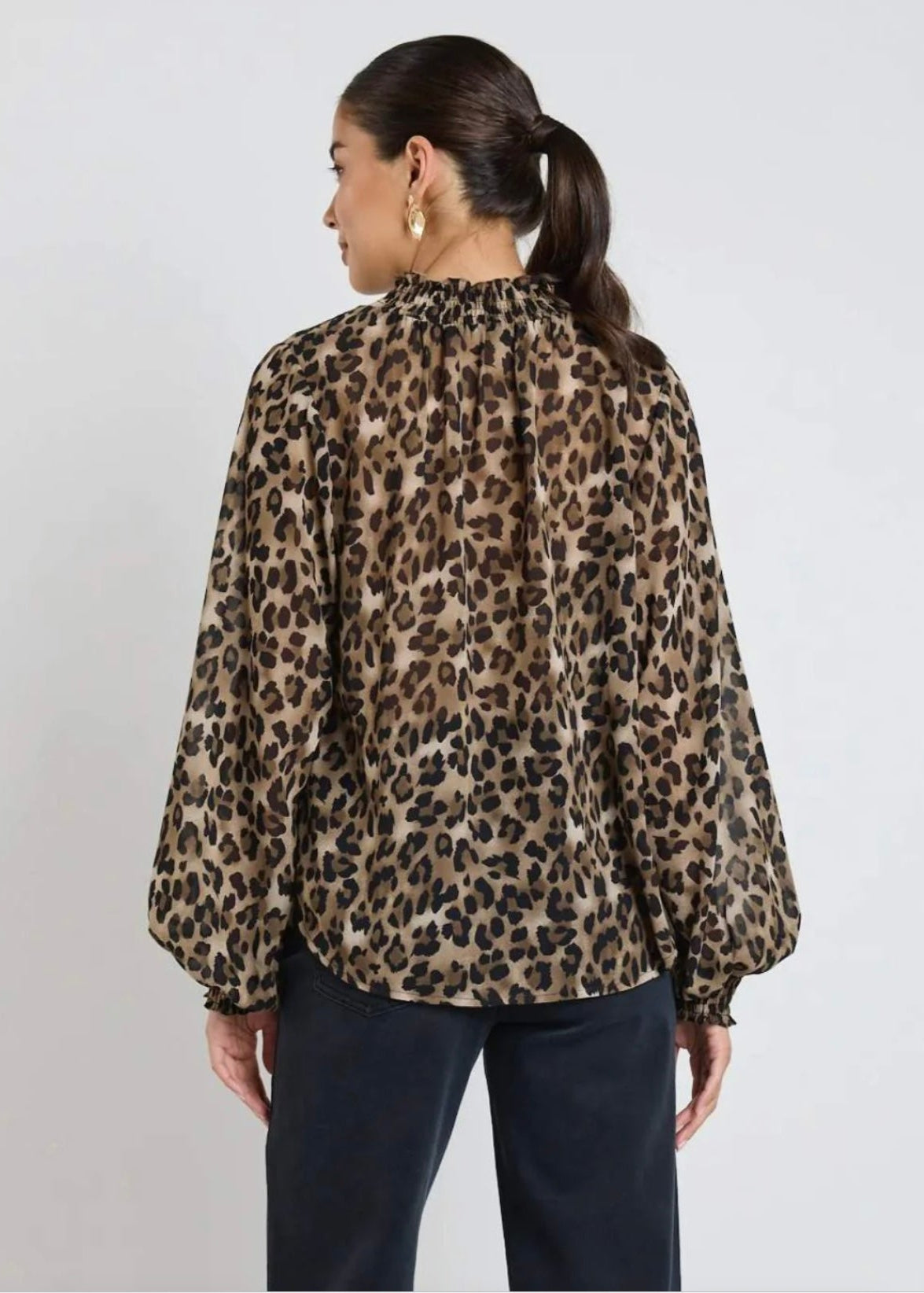 Embrace Georgette High Neck LS Top ~ Leopard