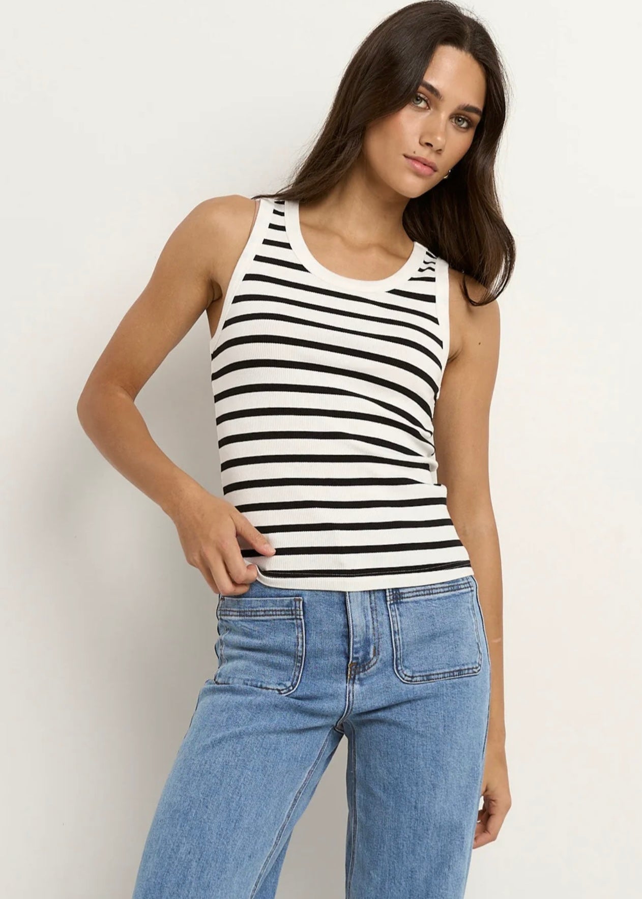 Cobble Stripe Rib Cutaway Tank ~ Black & White