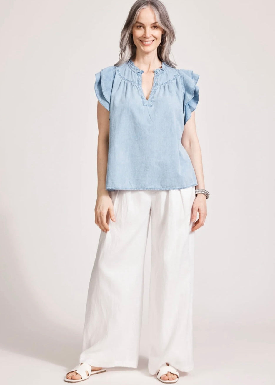 Melenia Frill Top ~ Denim