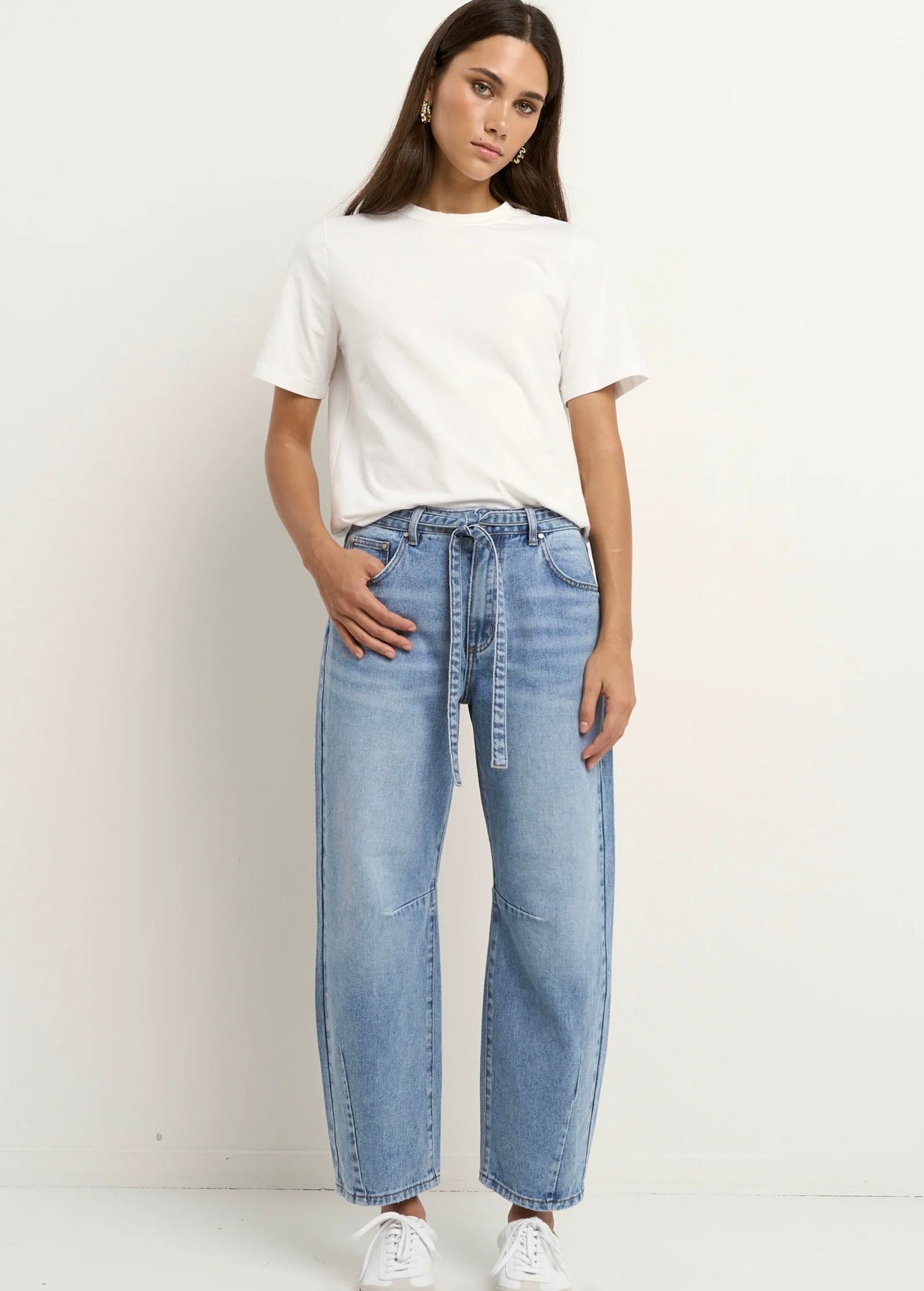 Campus Tie Waist Barrel Jeans ~ Light Blue