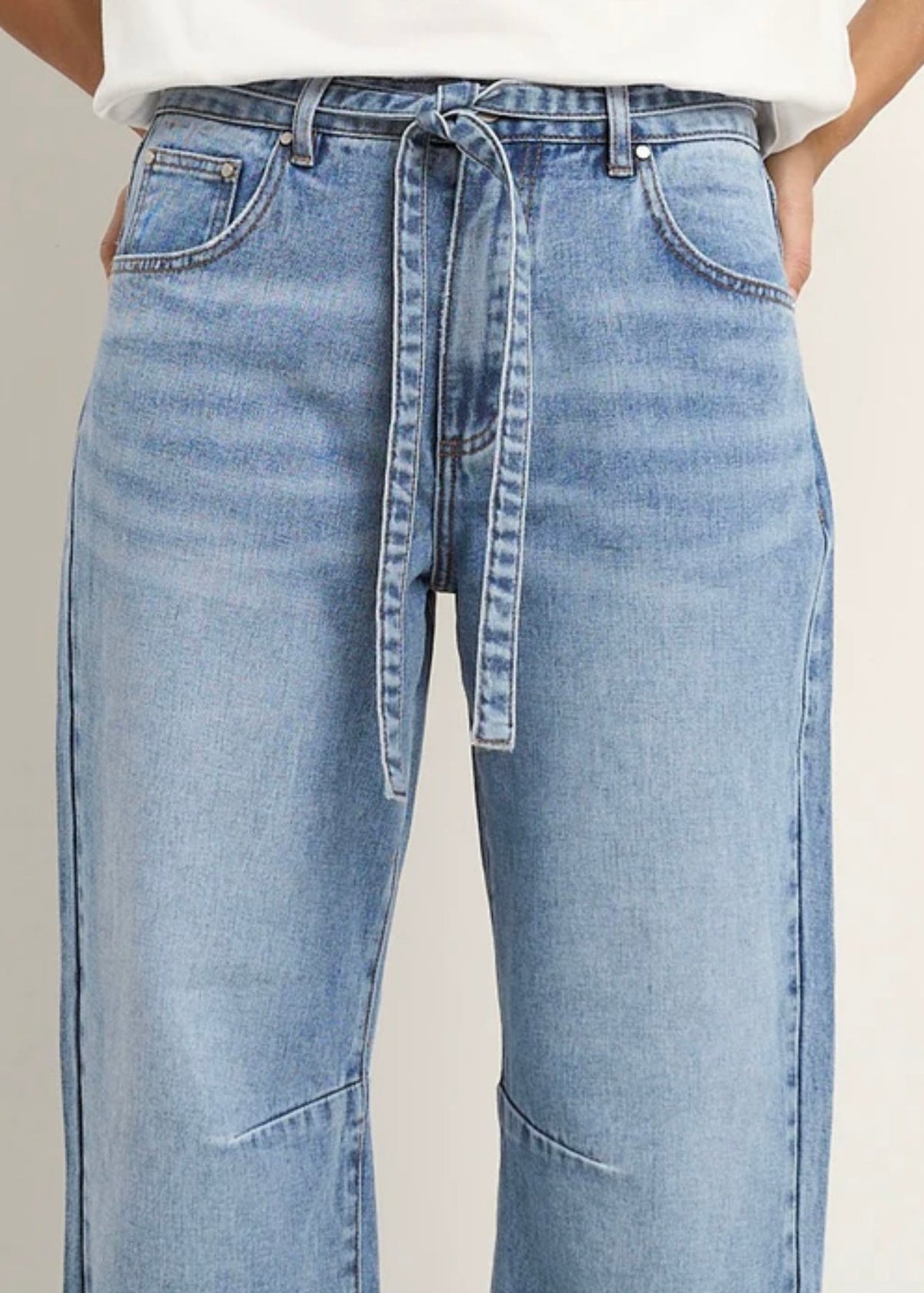 Campus Tie Waist Barrel Jeans ~ Light Blue