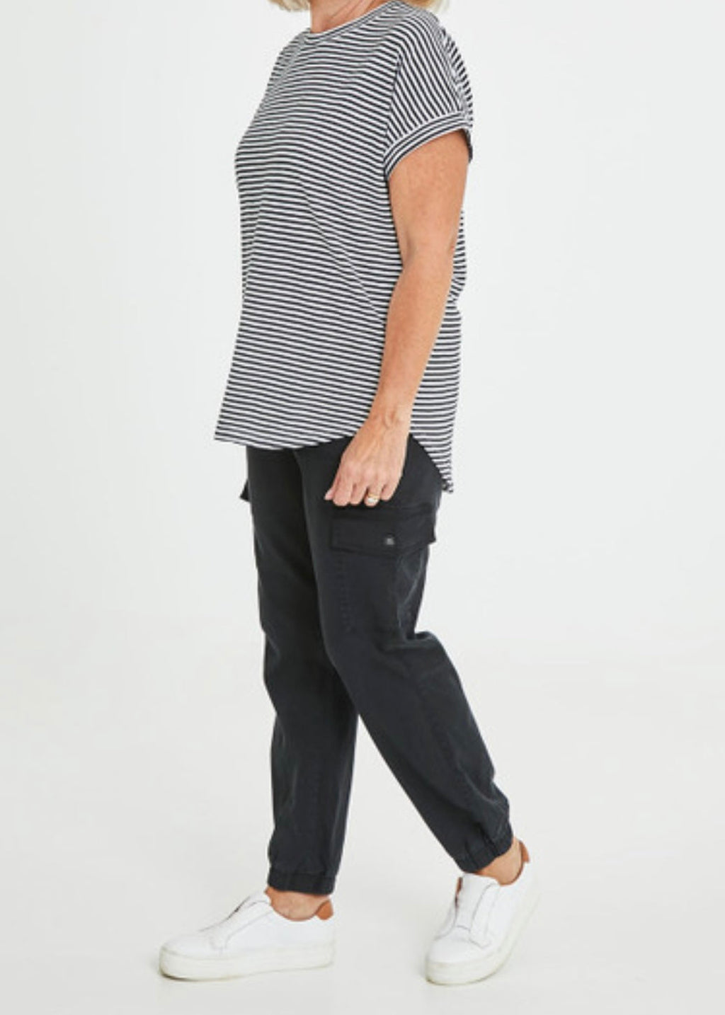 Hailey Short Sleeve Tee ~ White/Ebony Stripe