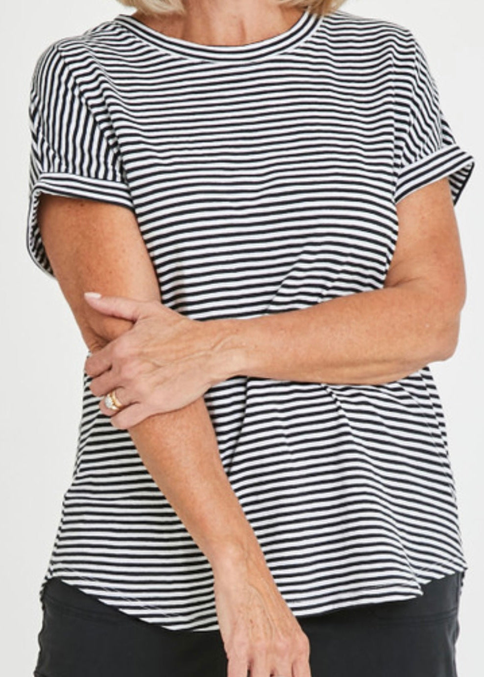 Hailey Short Sleeve Tee ~ White/Ebony Stripe