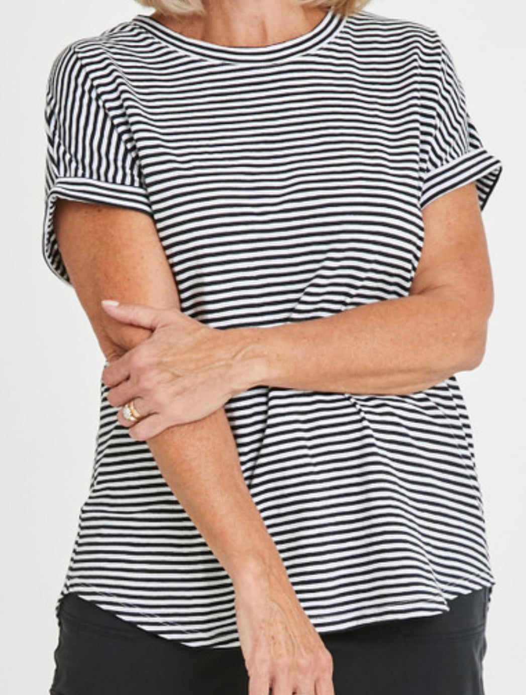 Hailey Short Sleeve Tee ~ White/Ebony Stripe