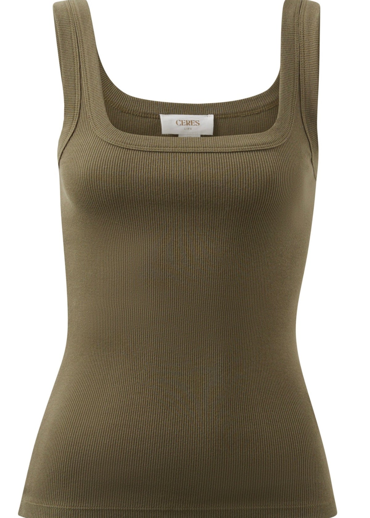 Zaeli Contour Rib Square Neck Tank ~ Soft Olive
