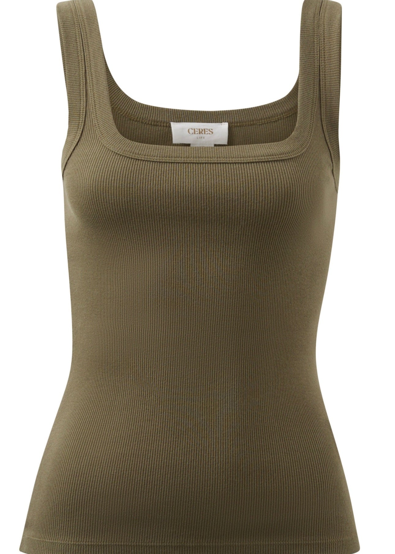Zaeli Contour Rib Square Neck Tank ~ Soft Olive