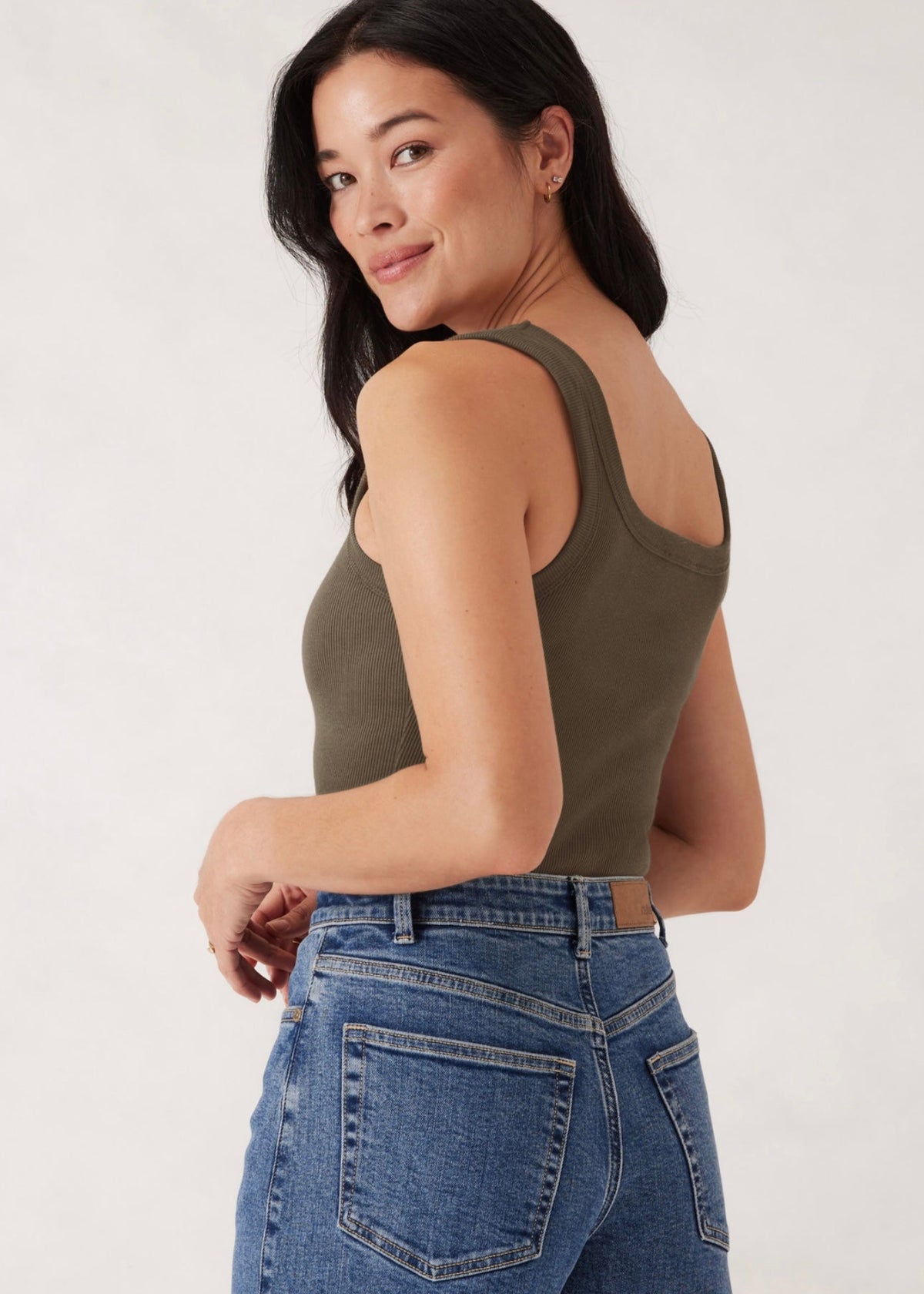 Zaeli Contour Rib Square Neck Tank ~ Soft Olive