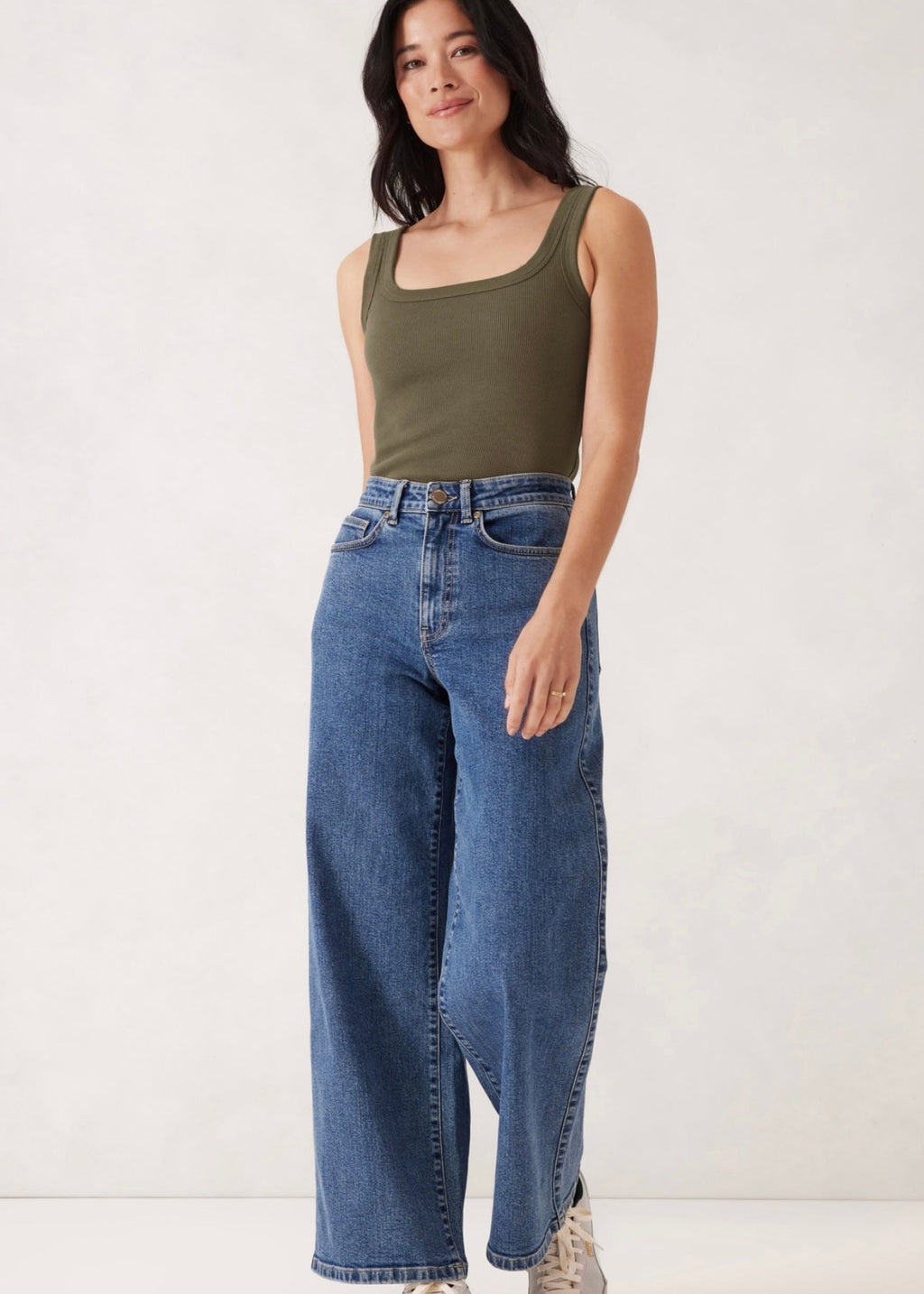 Zaeli Contour Rib Square Neck Tank ~ Soft Olive