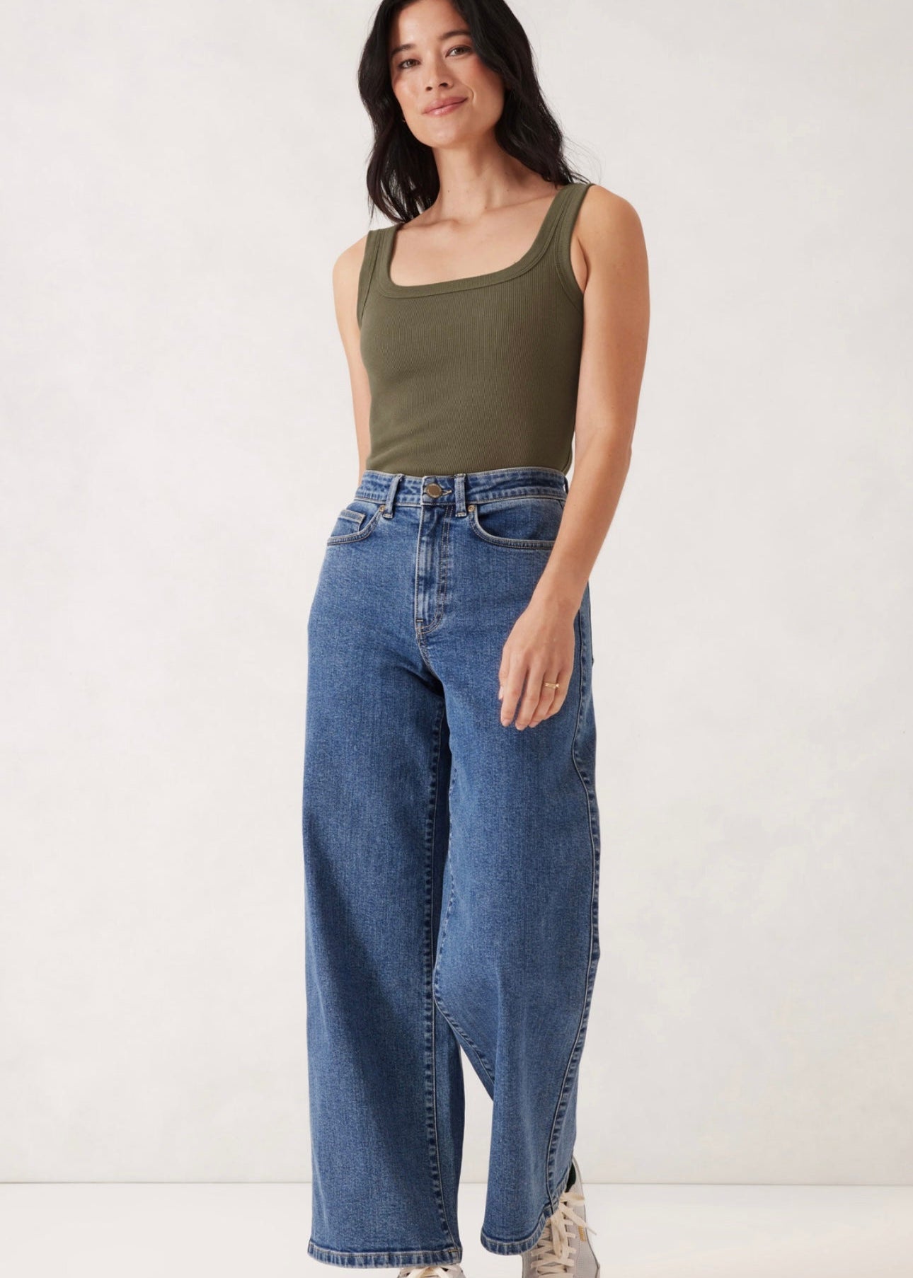 Zaeli Contour Rib Square Neck Tank ~ Soft Olive