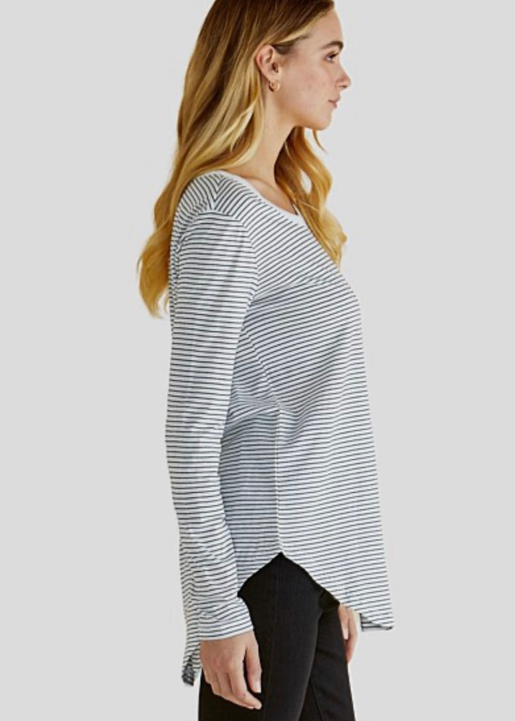 Megan Long Sleeve Top ~ White/Black Stripe