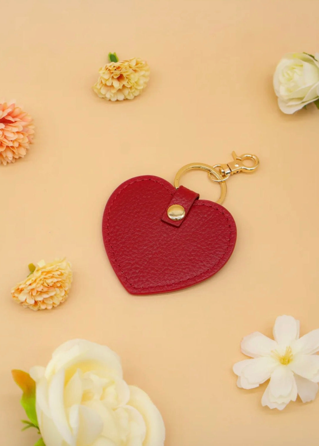 Leather Heart Keyring ~ Red