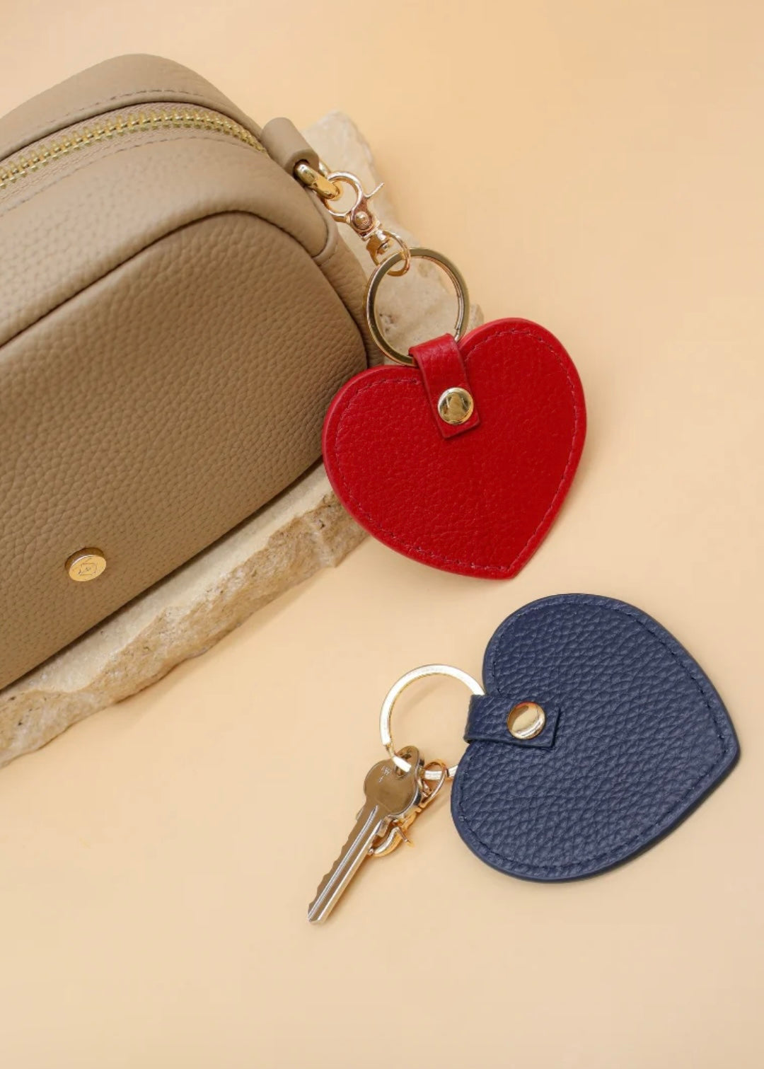 Leather Heart Keyring ~ Navy