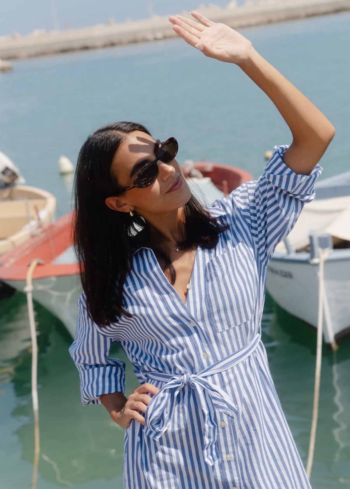 Forward Cotton Midi Dress ~ Blue Stripe