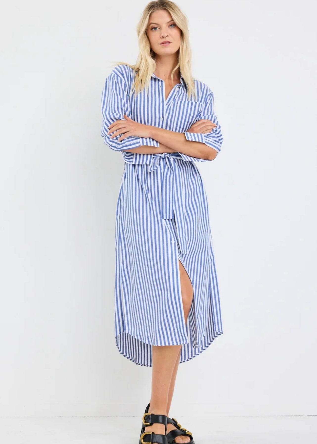 Forward Cotton Midi Dress ~ Blue Stripe