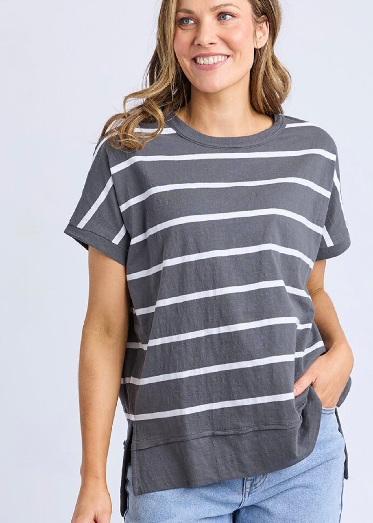 Allison Stripe Tee ~ Charcoal