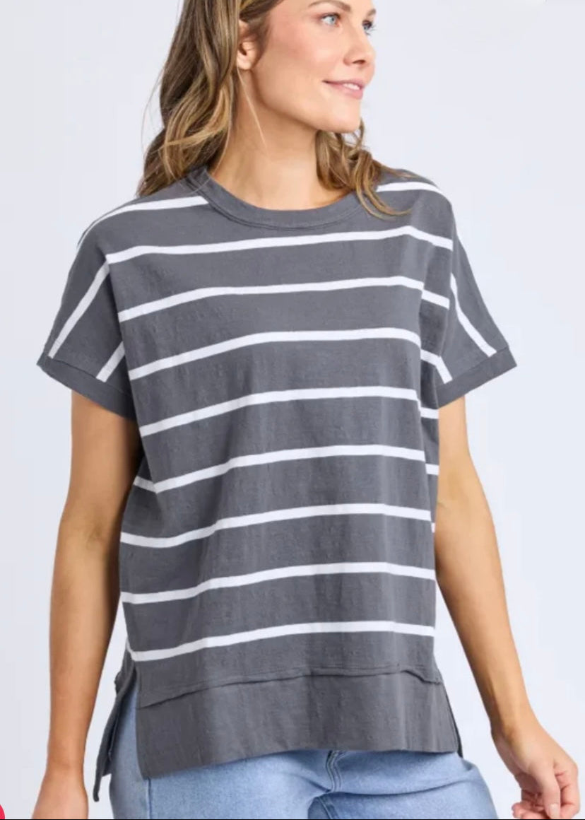 Allison Stripe Tee ~ Charcoal