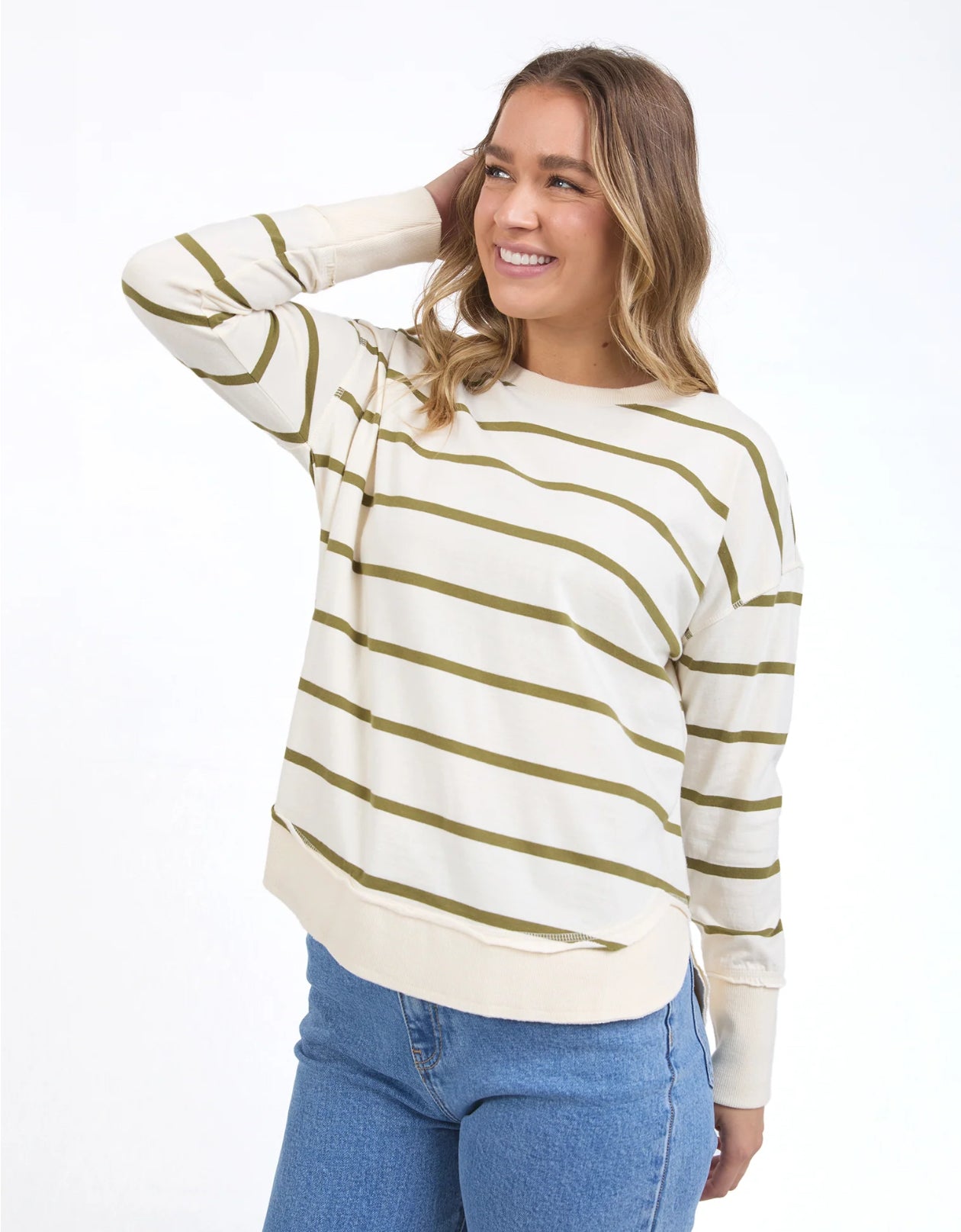 Farrah Stripe Long Sleeve ~ Vintage White & Olive