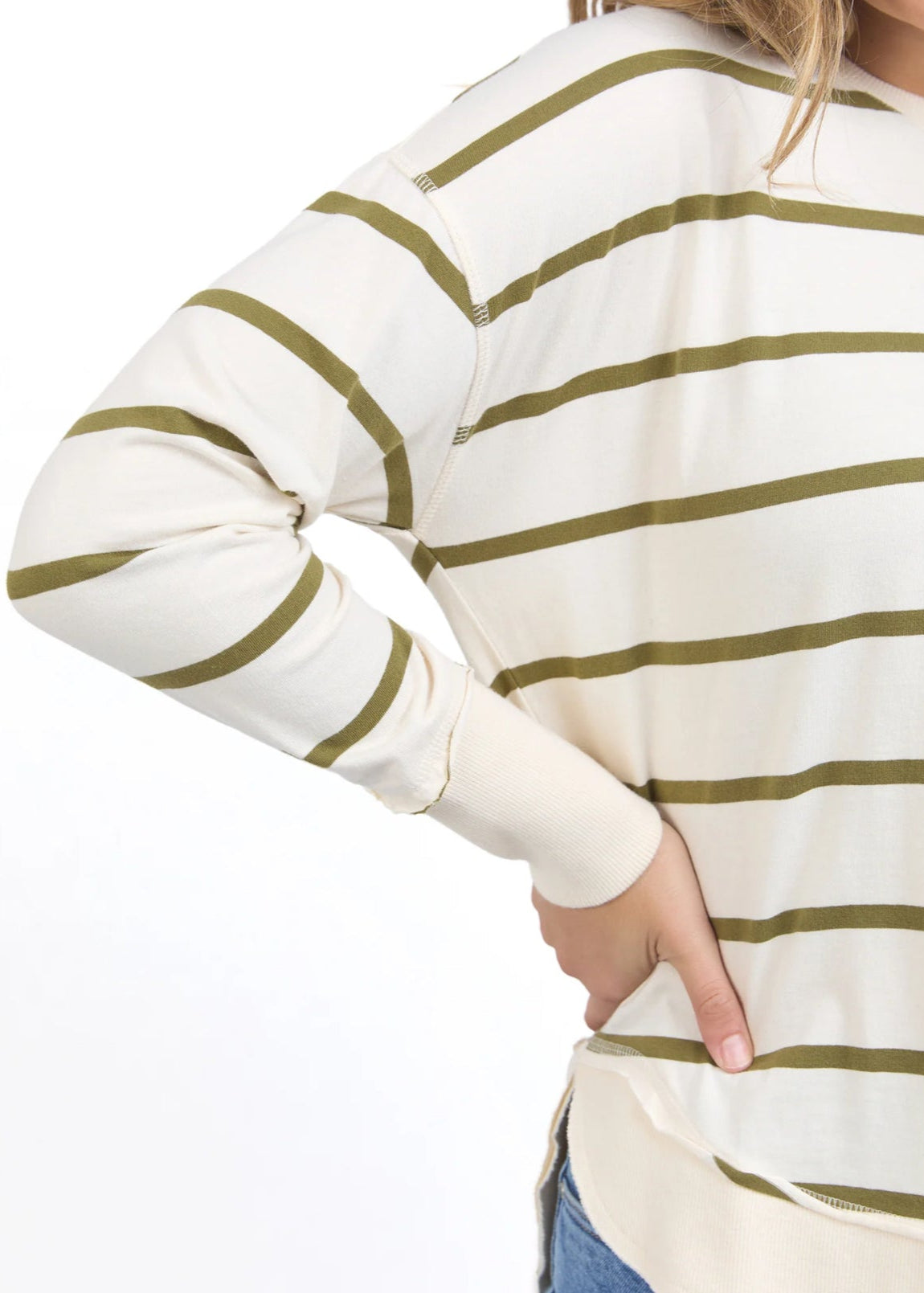 Farrah Stripe Long Sleeve ~ Vintage White & Olive